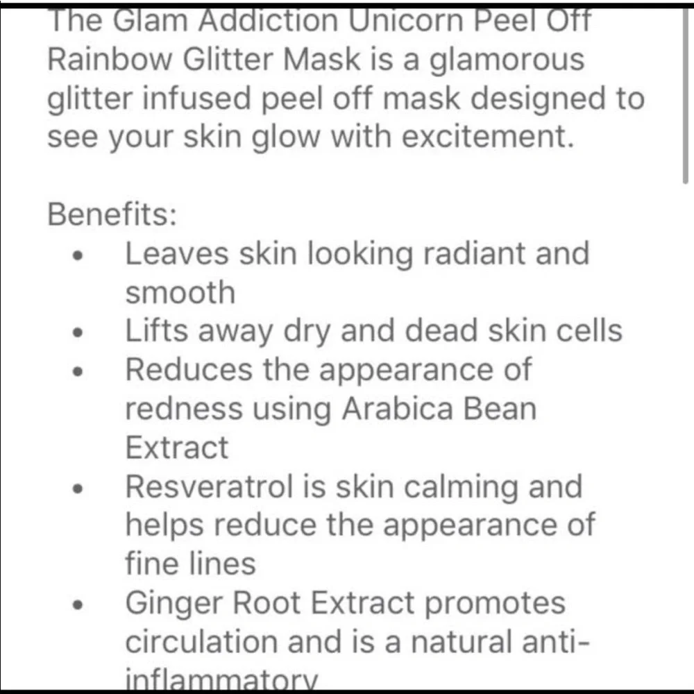 Glam Addiction Unicorn Rainbow Glitter Peel Mask